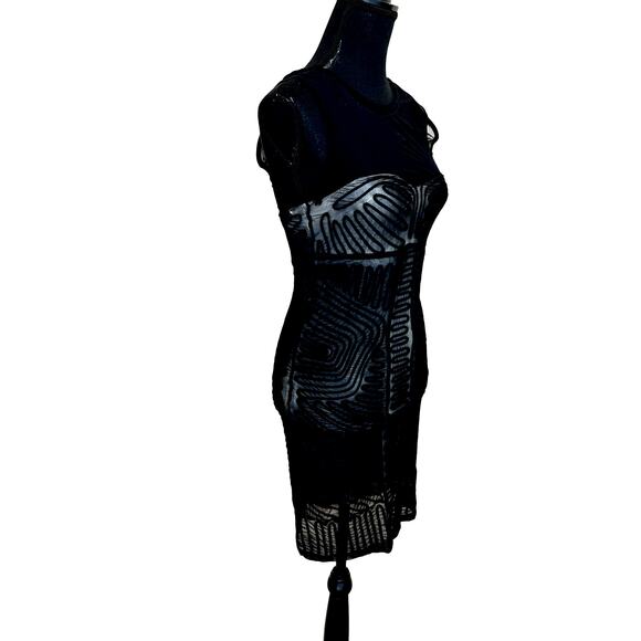 Armani Exchange Black Bodycon Mini Dress XS Mesh Bustier Nude Lining Designer - Picture 2 of 5